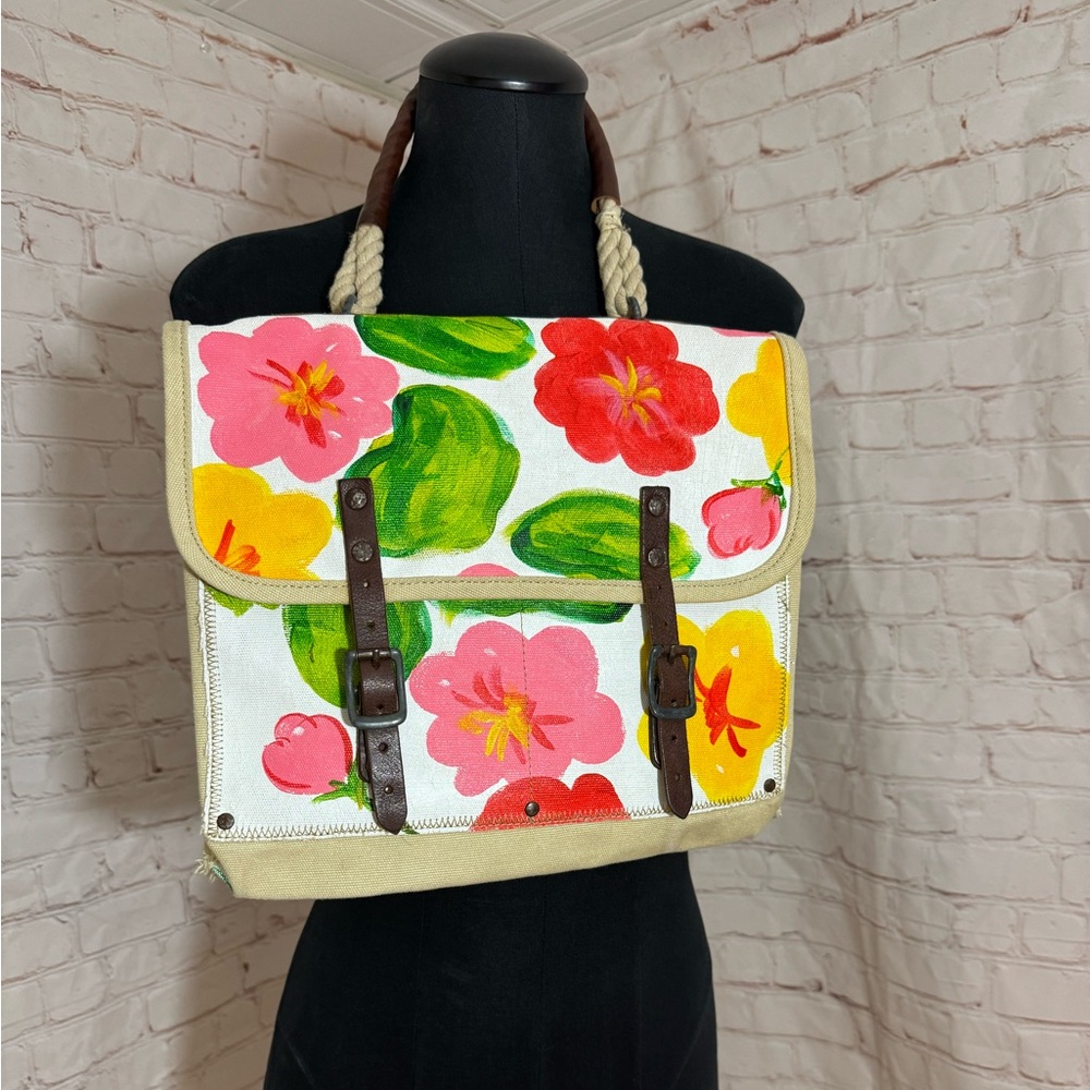 Kate Spade New York WWII Floral Hand Painted Canvas & Leather Messenger …